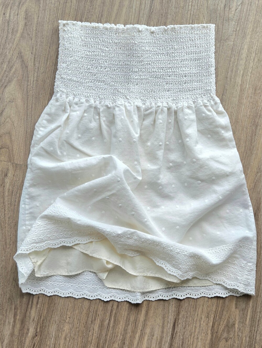 Vintage Abercrombie & Fitch Y2K White Cotton/Silk Smocked Eyelet Babydoll Top S